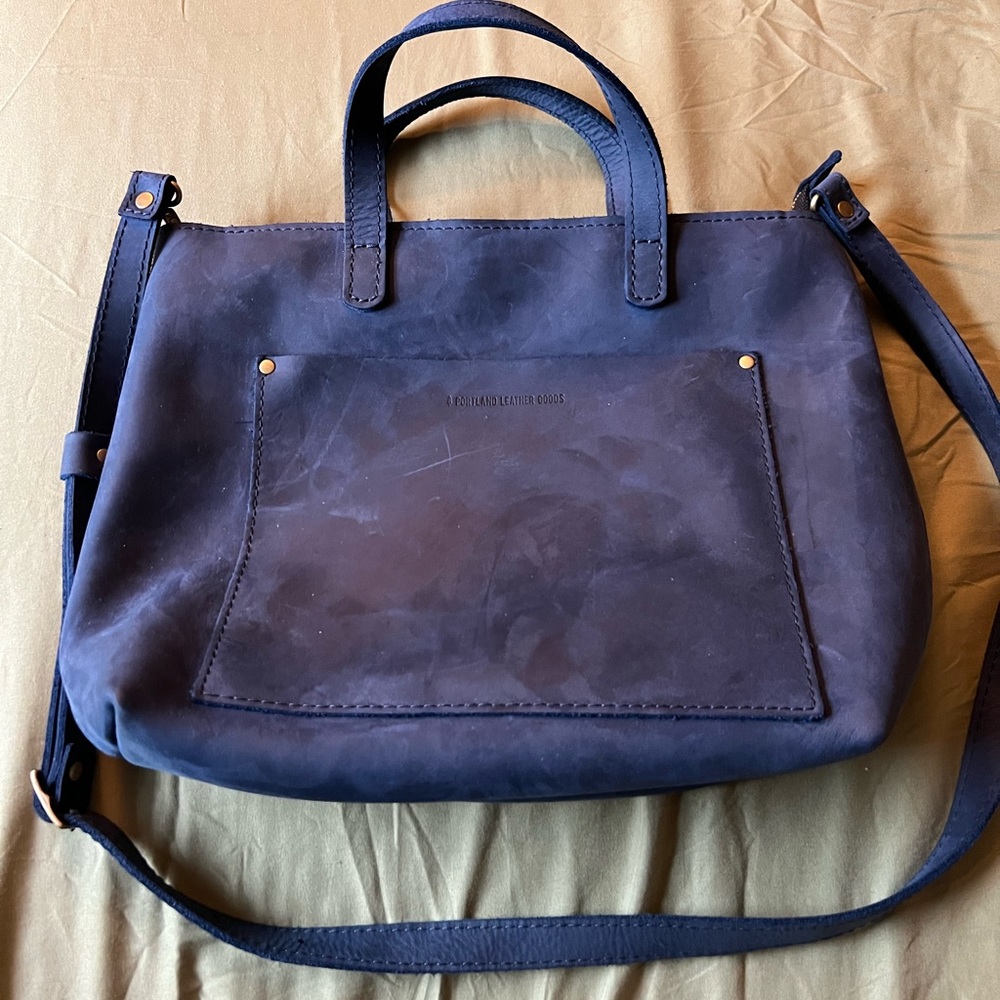 Portland leather goods almost perfect medium crossbody tote in deepwater